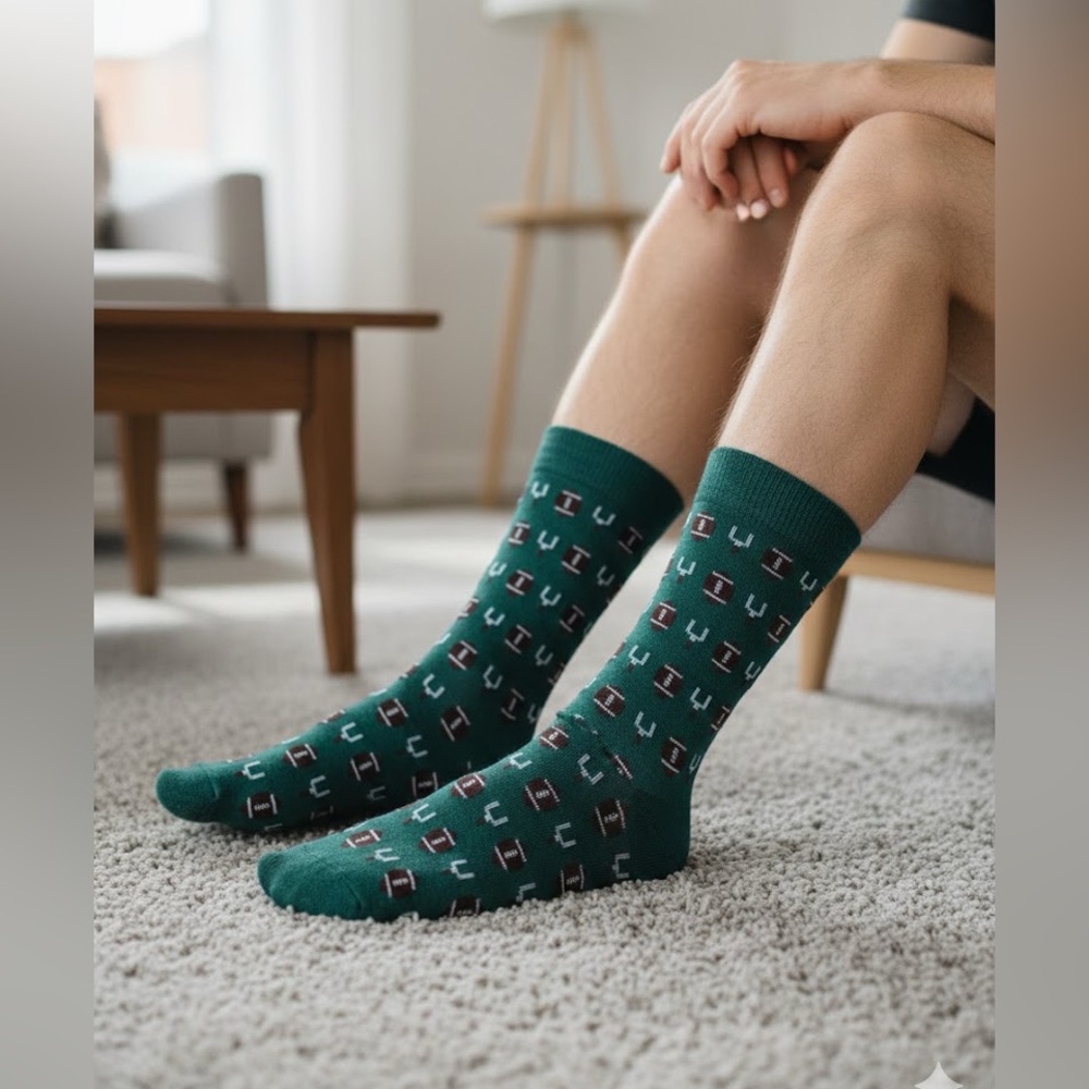 Men's Football Socks size 6/12 Green football brown crazy fun sport juncture*